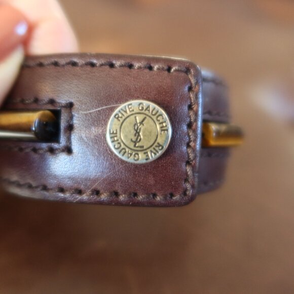 YSL Rive Gauche brown leather bracelet cuff with 9 tiger's eye stones/beads EUC! - Picture 7 of 14